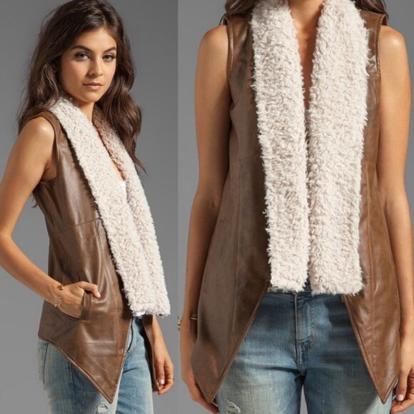 Revolve BB Dakota Faux Leather Sherpa Fleece Vest‎ Size XS Bohemian Hippie Boho - Picture 1 of 13
